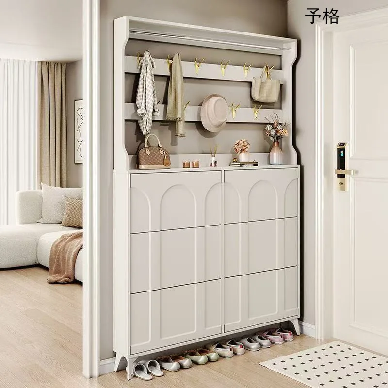 

New direct sales small apartment cream style ultra-thin shoe cabinet with hanger integrated home use