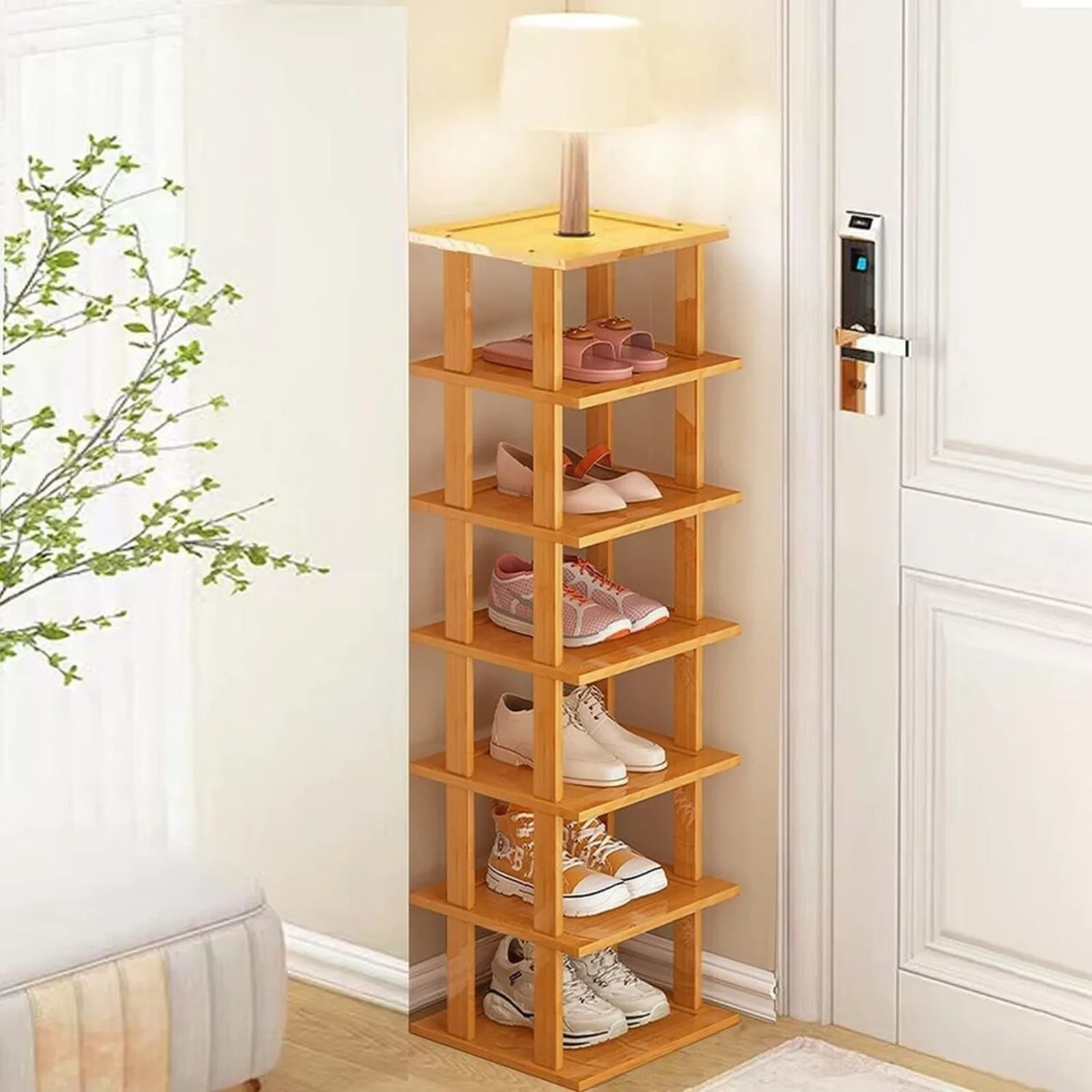 

US Bamboo Shoe Rack Organizer Shelf for Tall Narrow Vertical Home Storage Solutions