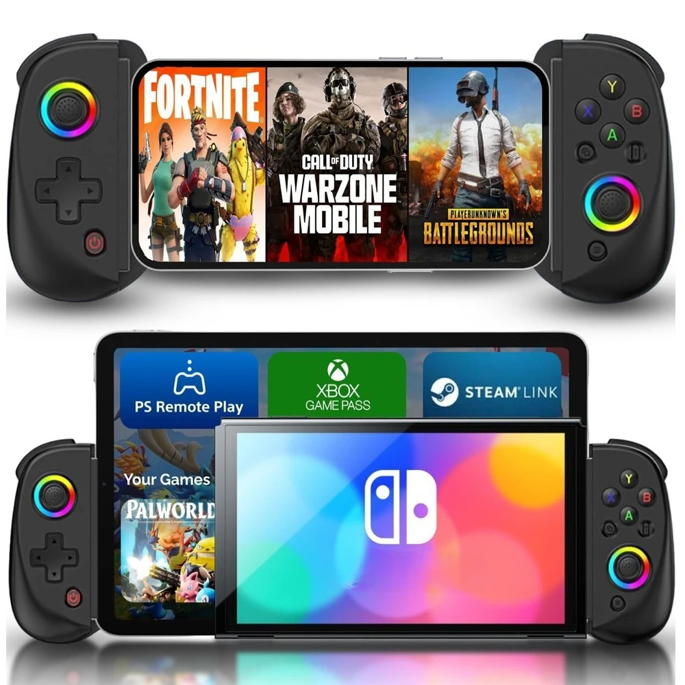 

D8 Wireless Hall Effect Game Controller for iPhone Android Xbox Cloud PSRemote Play Steam Switch RGB Bluetooth Mobile Gaming Pad