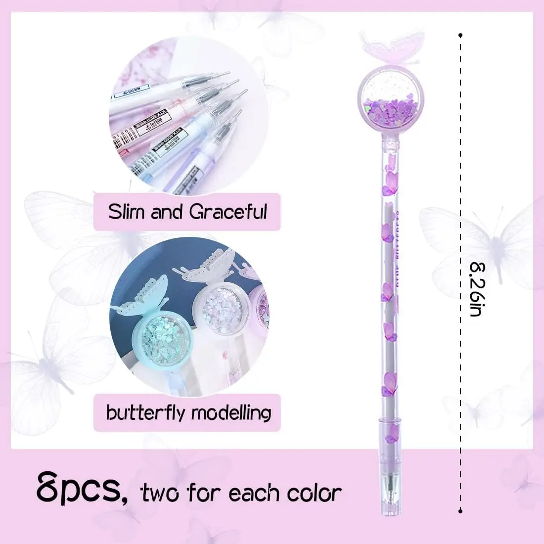 48 Pcs Butterfly Bling Gel Pens Stationery Writing Tools Home School Office Supplies Decorations Teens Presents Girls Boys Gifts