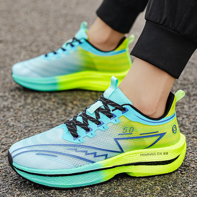 Marathon Men Sports Running Shoes Carbon Board Air Cushion Breathable Lightweight Women's Comfortable Athletic Nonskid Sneakers