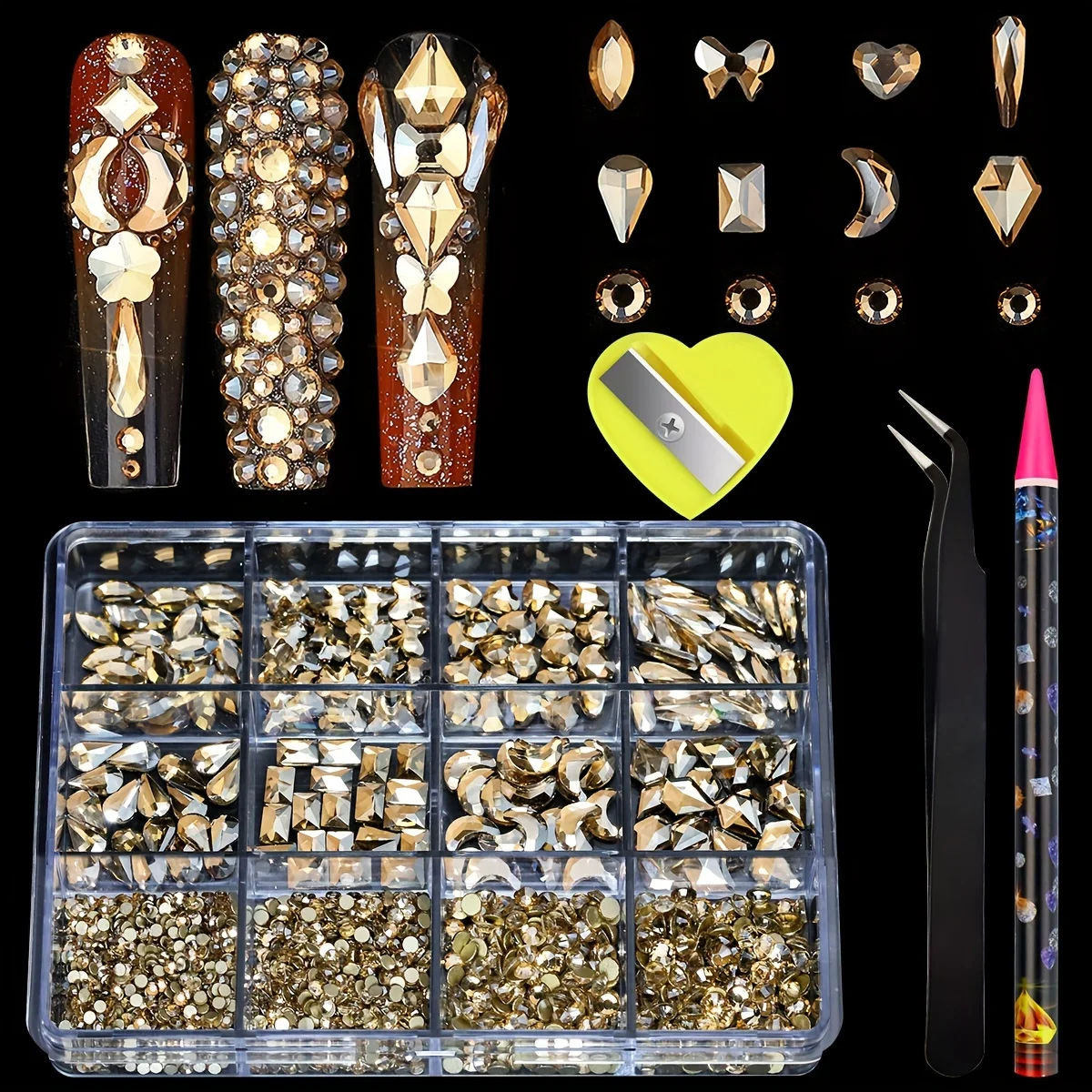 12 Grid AB Pink strass Nail Art Set Flatback e forme assortite decorazioni per unghie accessori per unghie scintillanti per Manicure