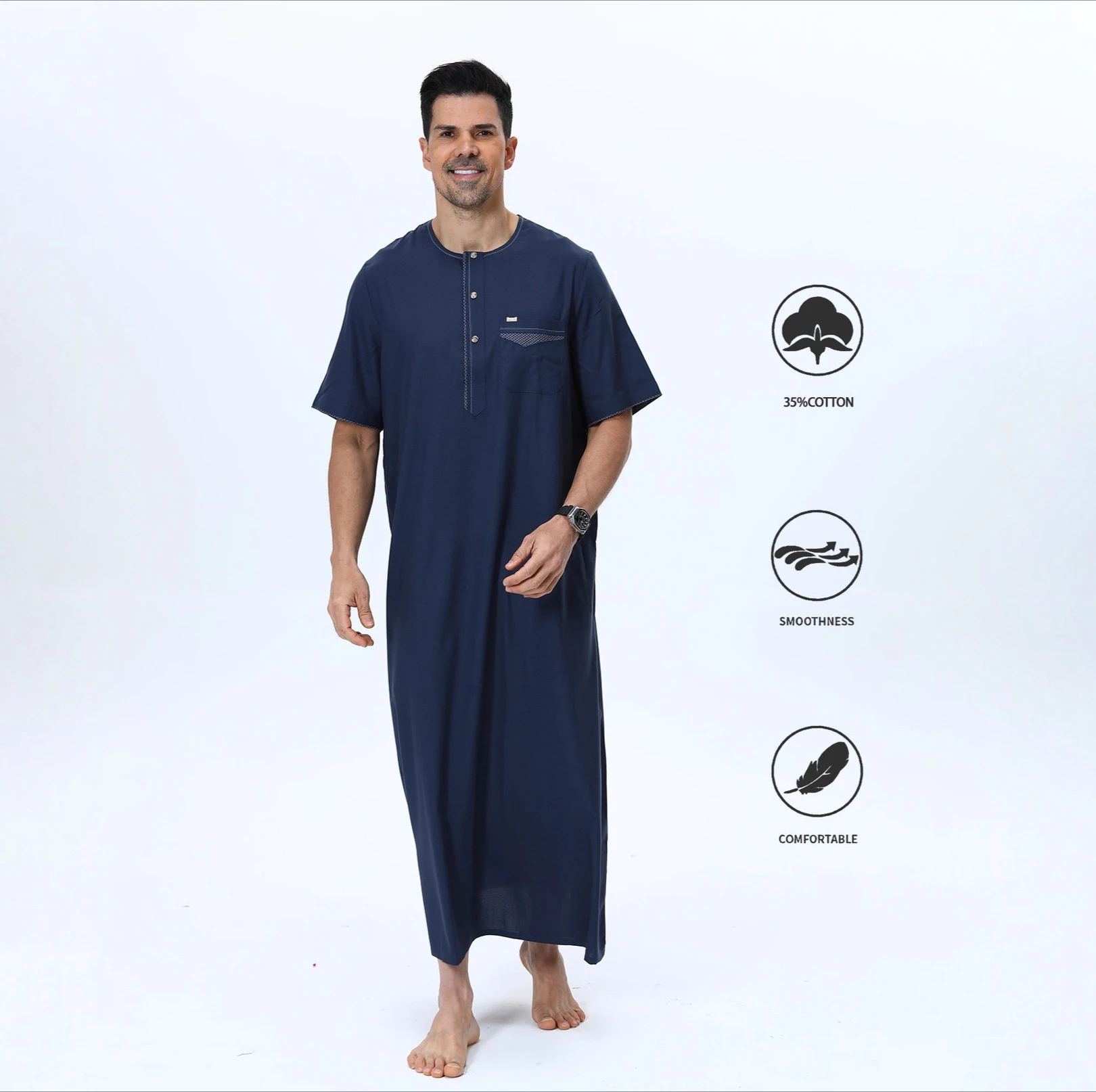 

Мужской халат с карманами, одежда для туризма по Дубаю, арабский стиль, Ближний Восток, Катар, длинный халат с воротником, повседневный, этнический стиль, марокканский стиль