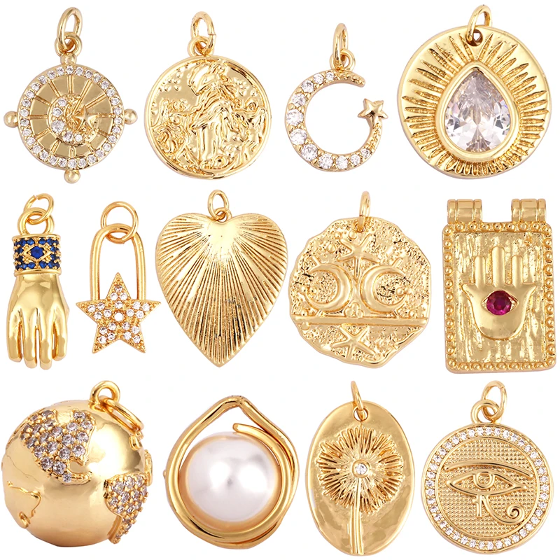 Dandelion Earth Star Heart Hand Cubic Zirconia CZ Paved Charm, 18K Real Gold Plated Colour , Craft Jewelry Supplies L87