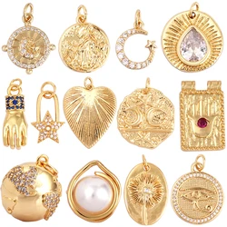 Dandelion Earth Star Heart Hand Cubic Zirconia CZ Paved Charm, 18K Real Gold Plated Colour , Craft Jewelry Supplies L87