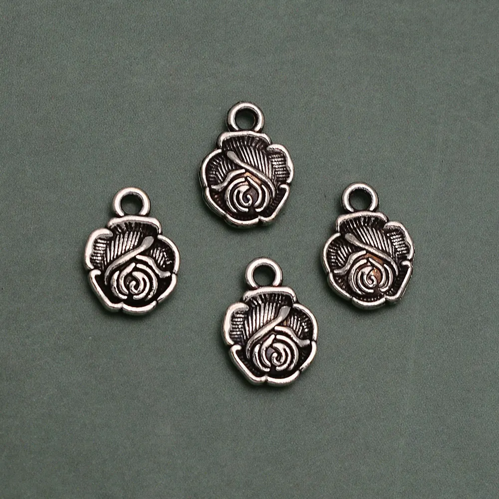 30pcs/lot--10x13mm Antique Silver Plated Mini Rose Flower Charms Pendant For Diy Jewelry Making Finding Supplies Accessories