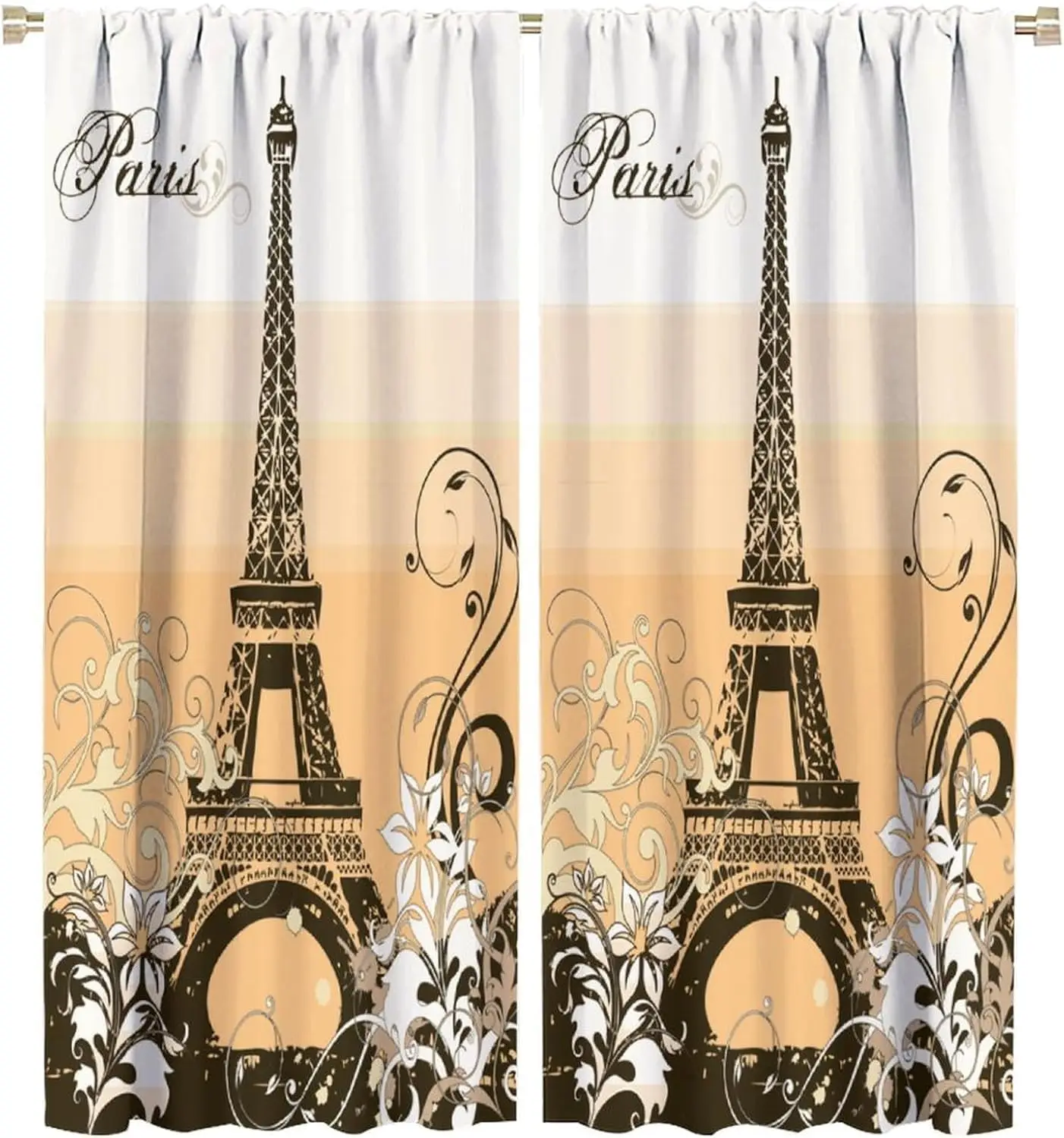 Romantic Paris Eiffel Tower Curtain Set Decorative French Window Drapery Polyester Home Accent Curtains Pair