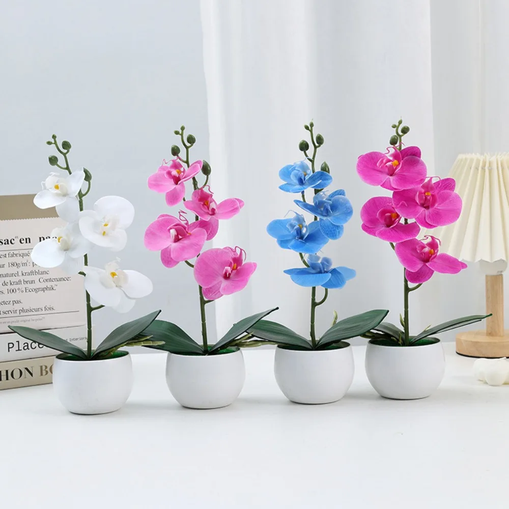 4-Heads Simulation Butterfly Orchid Bonsai 3D Soft Rubber Artificial Potted Plant Wedding Decoration Table Decor