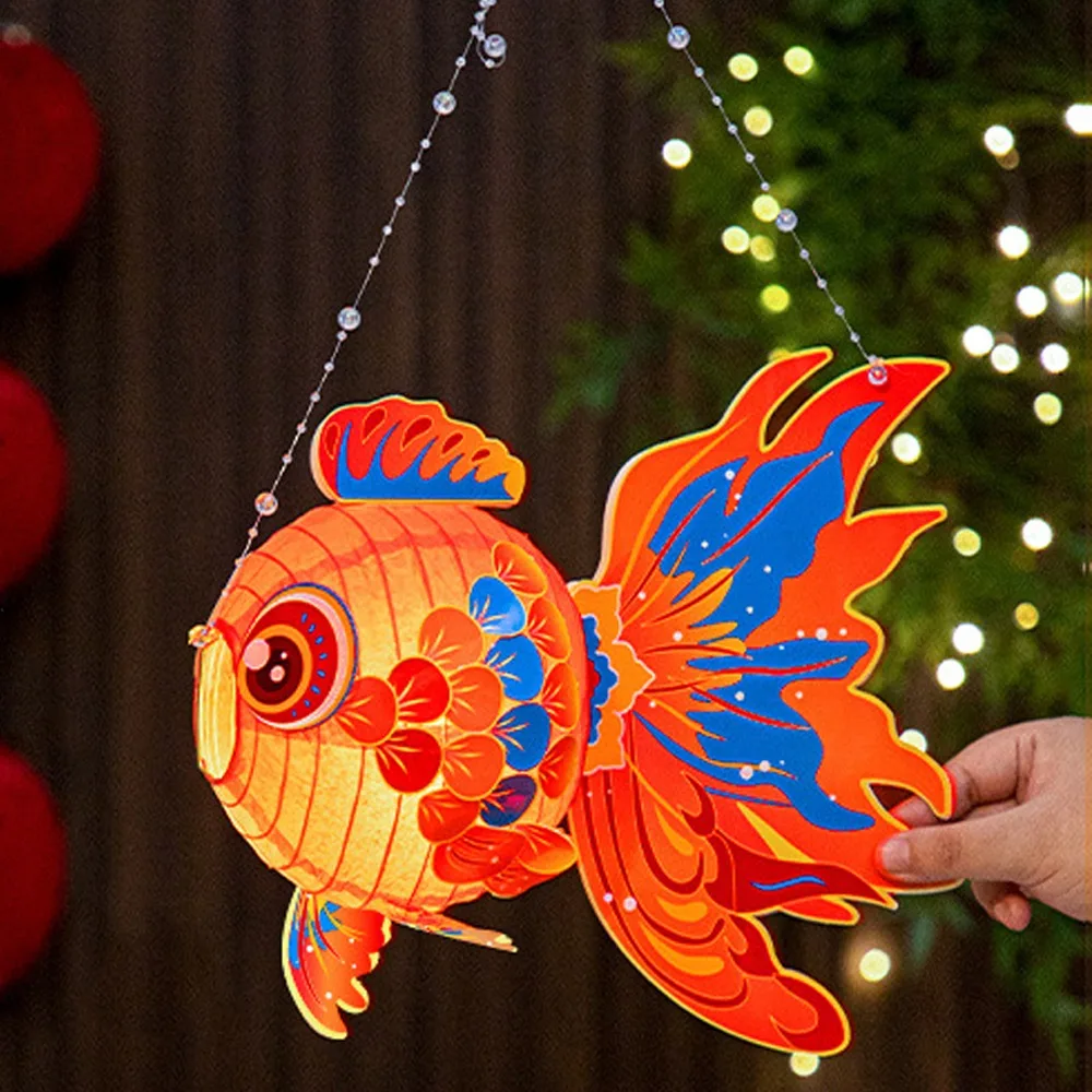 

Fish-Shaped Mid-Autumn Festival Fish Lantern Material Package with Led Light Handheld Fish Lantern Blessings Good Luck