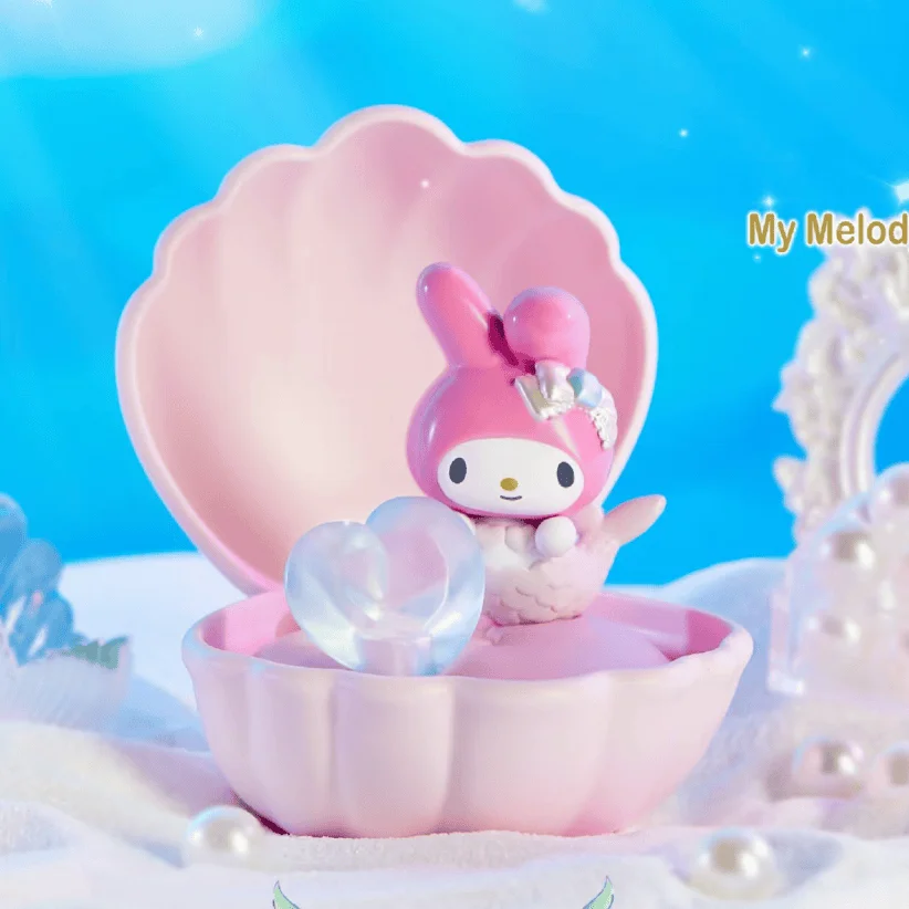 Genuine Sanrio Family Pearl Mermaid Blind Box luce notturna luminosa Cartoon Cute Kuromi Ornament Room Decoration Toy Girl Gift