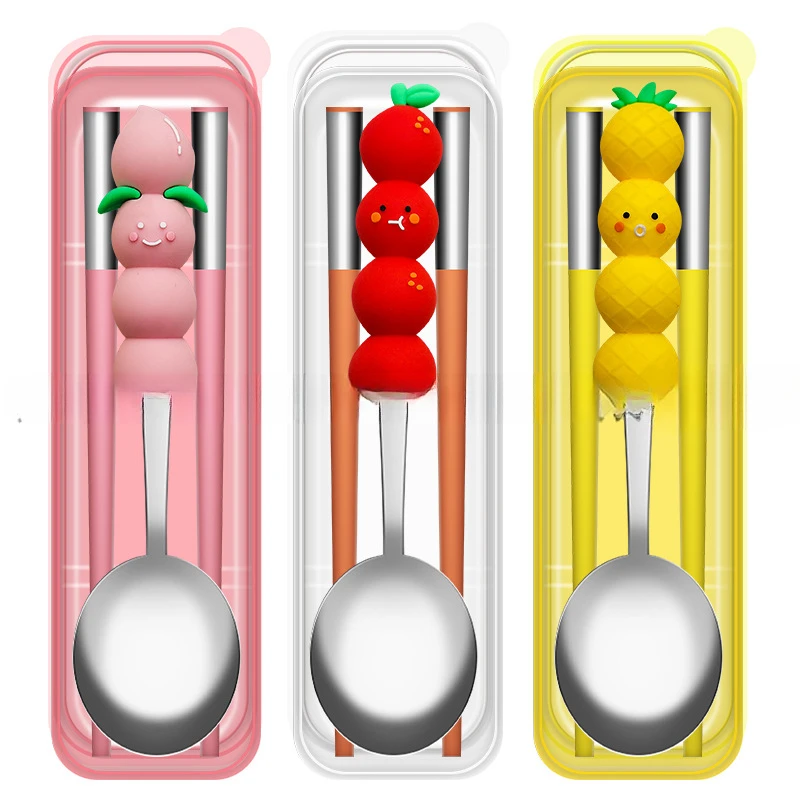 Fun Fruit Jenga Spoon and Chopsticks Two-piece Set 304 Stainless Steel Spoon Alloy Chopsticks Portable Tableware Set
