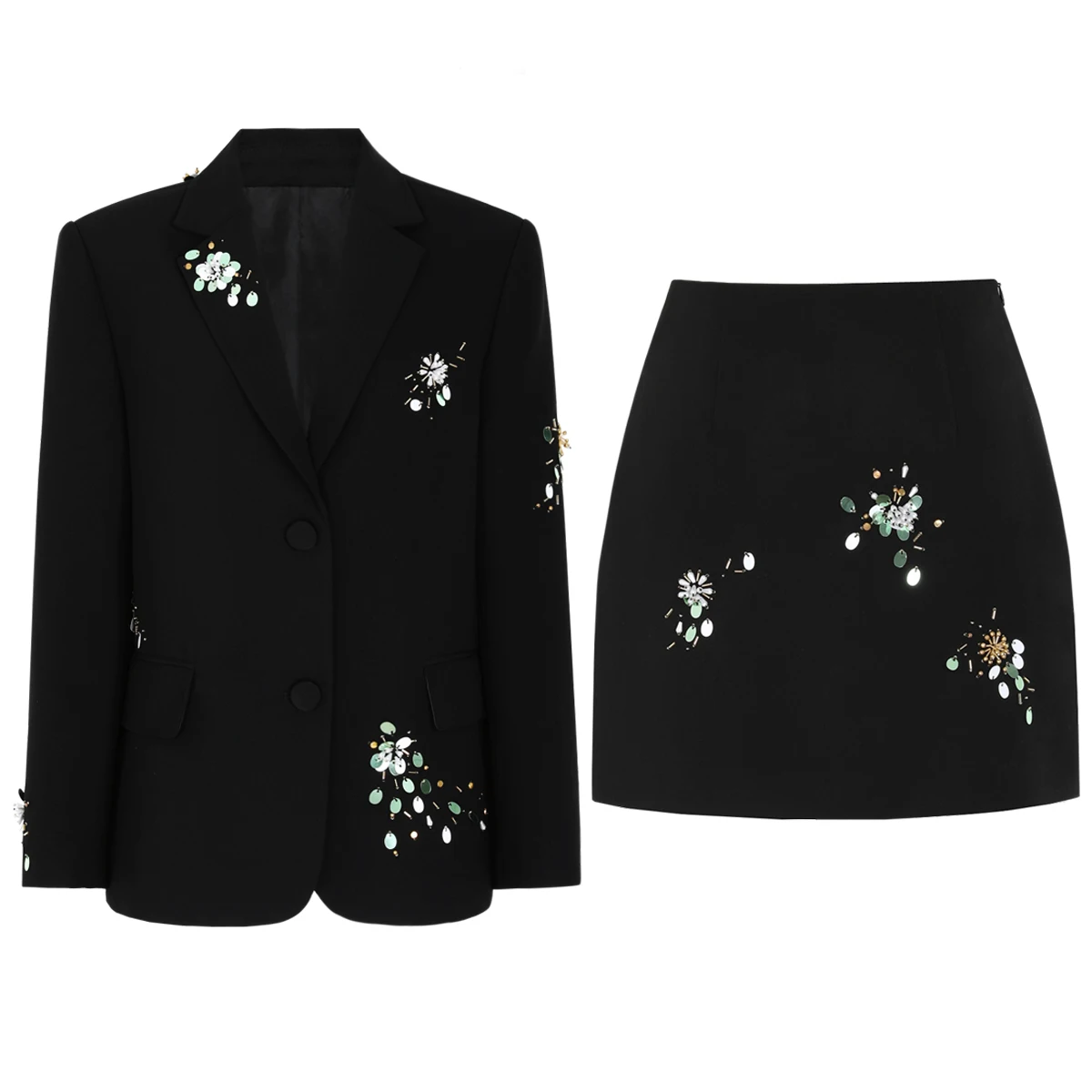 Spring And Autumn New Fashionable Women's Temperament Elegant Nail Bead Piece Suit Long Sleeved Top Jacket+Half Skirt Set
