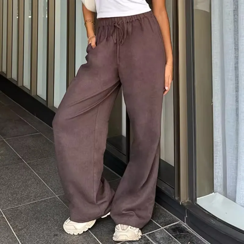 Pantalones de Color liso de estilo Simple para mujer, pantalones rectos holgados con cintura elástica informal a la moda, ropa para ir al trabajo