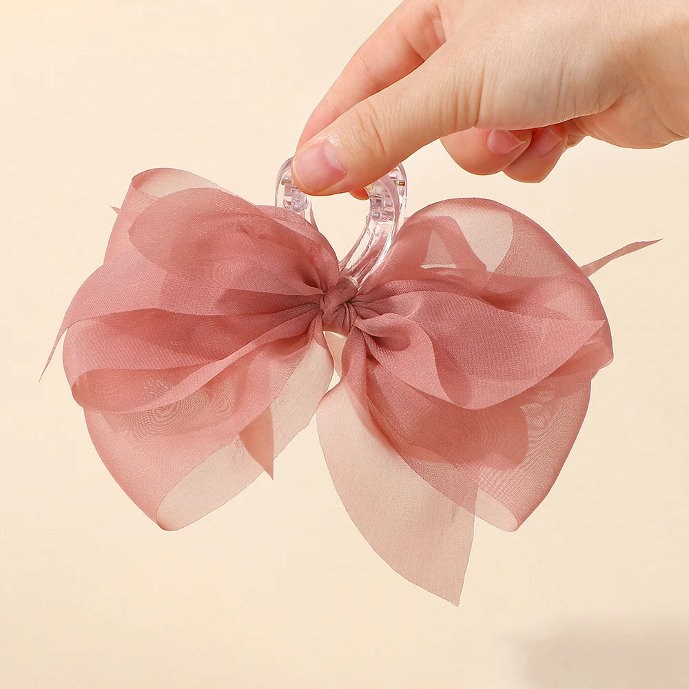 Moda malha tule garra de cabelo com arco grande elegante retro feminino fio líquido rabo de cavalo titular trança acessório de cabelo presentes