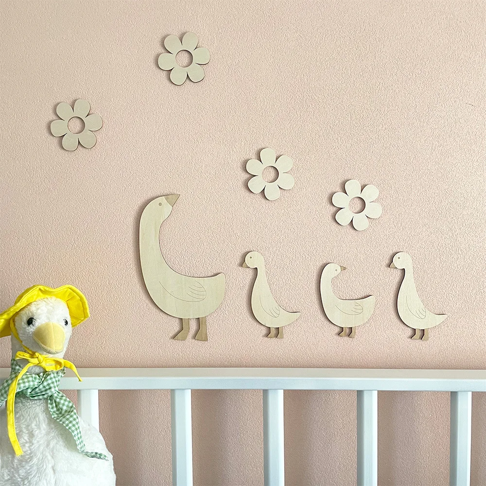 Wooden Cartoon Goose Wall Stickers for Children's Rooms Home Decoration The Duck Family Baby Photography Props
