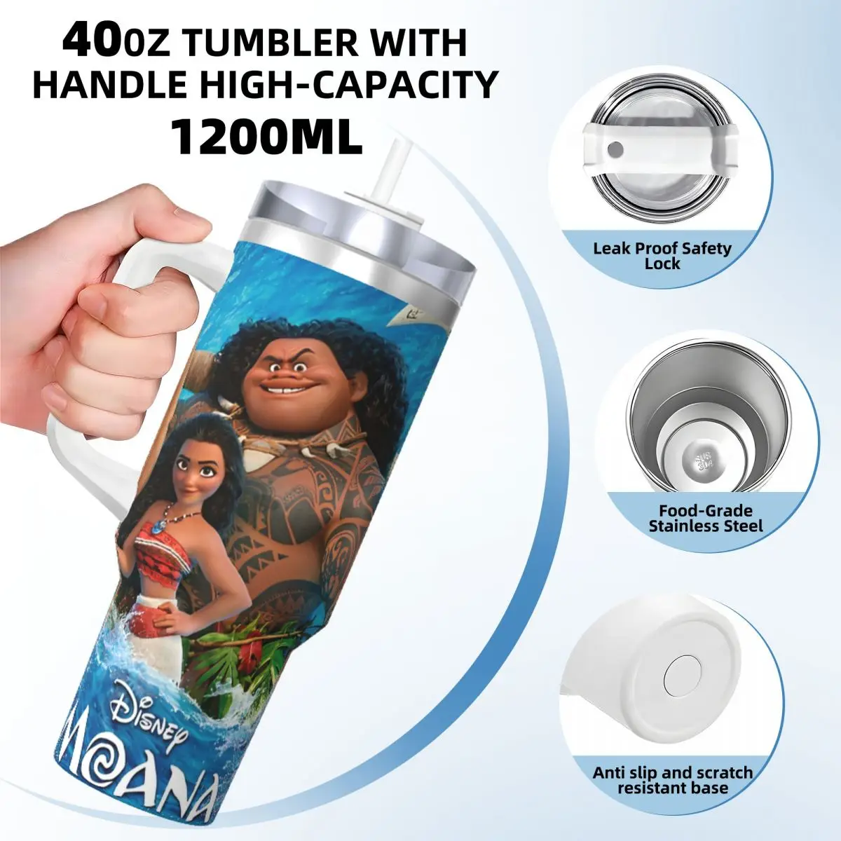 Stainless Steel Tumbler Anime Moana Maui Throw Baby Cartoon Car Mugs With Straws Camping Cold Drink Water Bottle