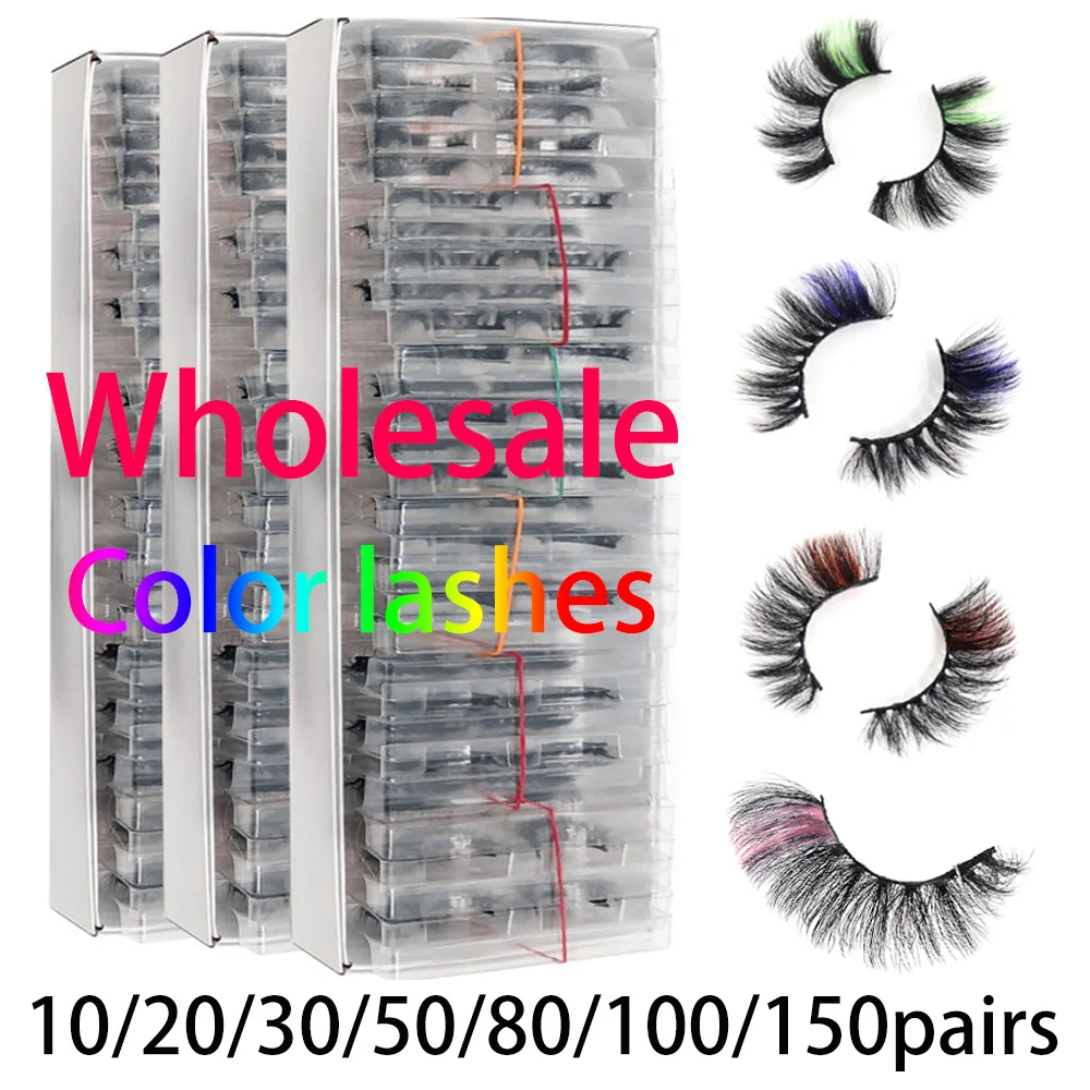 Mink Color Eyelash Wholesale 5/10/50/100/200pairs Colored Lashes 3D Mink White Red Vendors Fake Lashes In Bulk Cilios Makeup