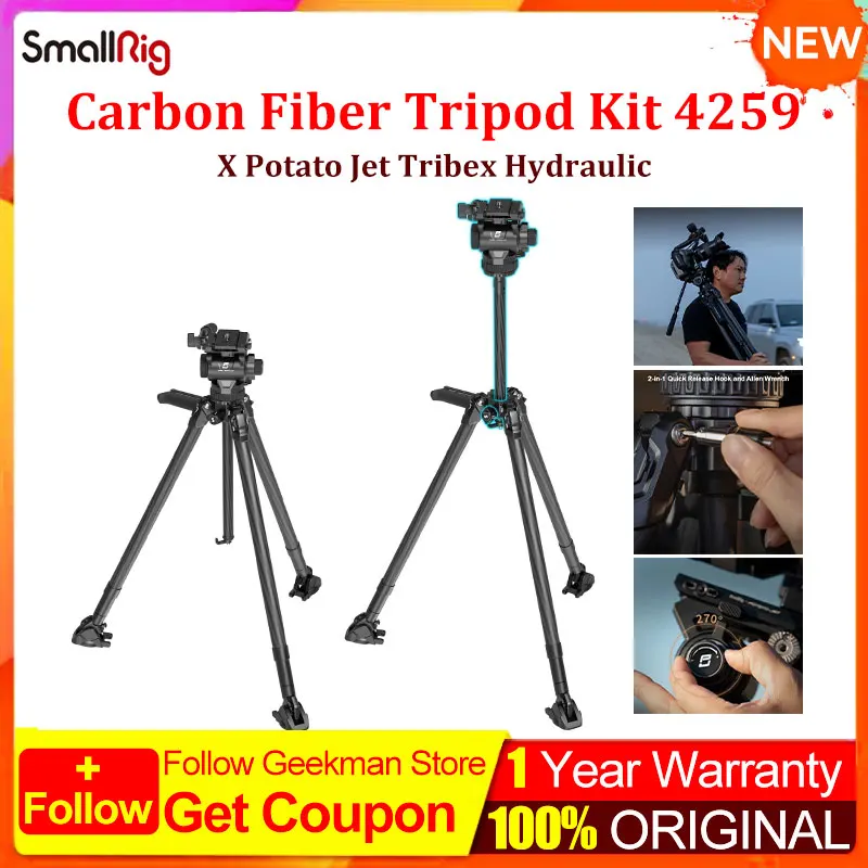 SmallRig X Potato Jet Tribex Hydraulic Carbon Fiber Tripod Kit With Head Professional Camera Tripod 4259 for Outdoor Video