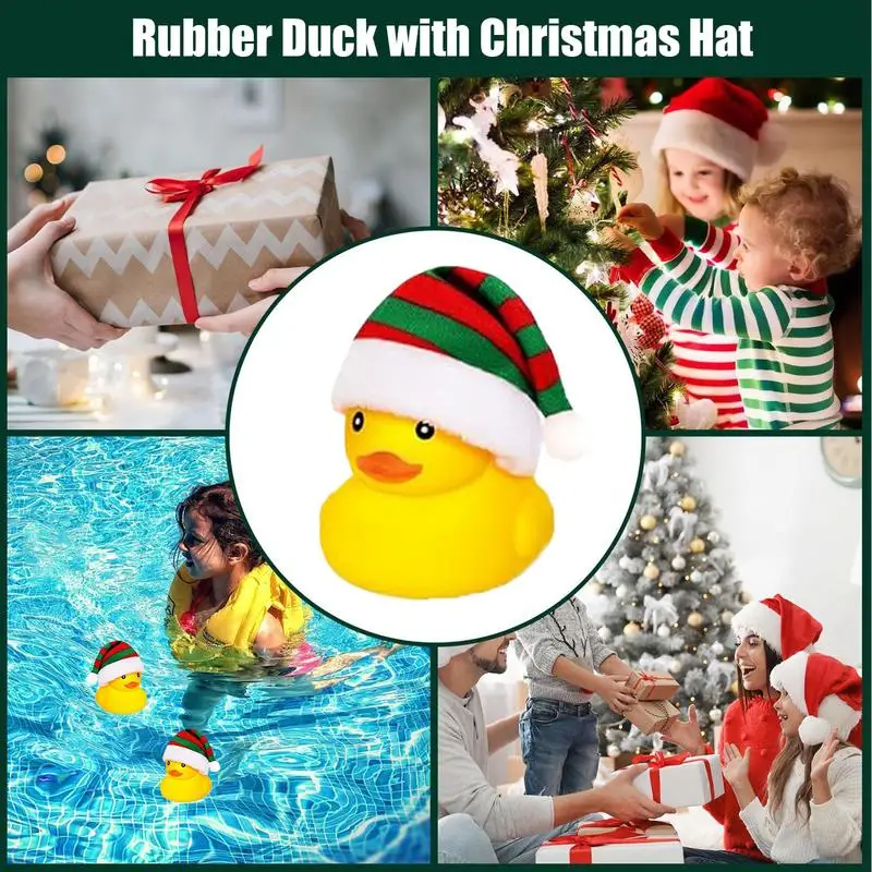 Duckies For Kids Cute Duck Toy With Santa Hat 5.5cm Portable Bath Parties Toy Funny Bathtub Floating Squeaky Duckies For