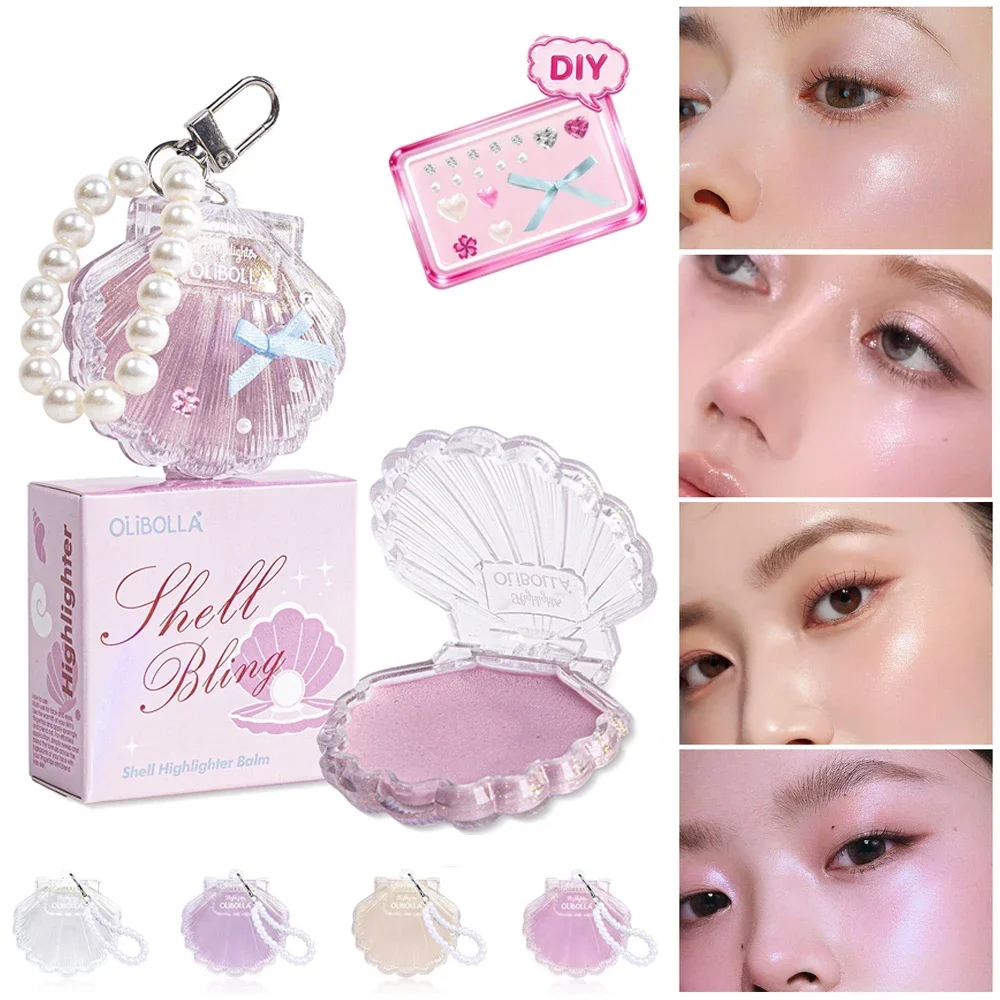 Sweet Shell Face Highlighter Palette High Glossy Face Illuminator Palette Natural Glow Finish, Pearl Shimmer Smooth Baked Powder