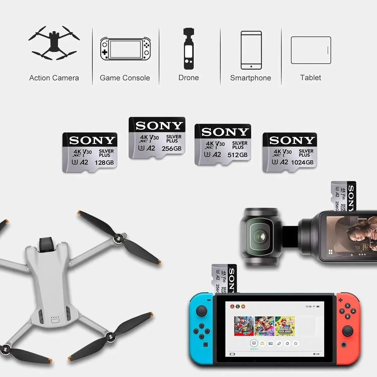 سوني الأصلي مايكرو SD بطاقة 512 جيجابايت بطاقة الذاكرة حتى 100 ميجابايت/ثانية C10 U3 بطاقة ذاكرة فلاش مايكرو Tarjeta SD محول مجاني #3