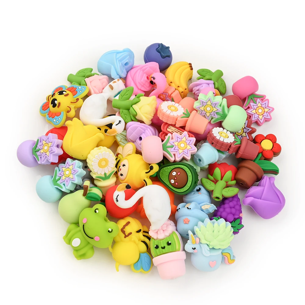 

5Pcs Colorful Mixed Silicone Beads Animal Plant Fruit Focus Beads For BPA Free Pacifier Chain Accessories DIY Handmade Beads