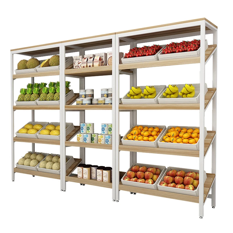 

Retail shop and supermarket convenient single side fruit and vegetable food display shelf stand racks