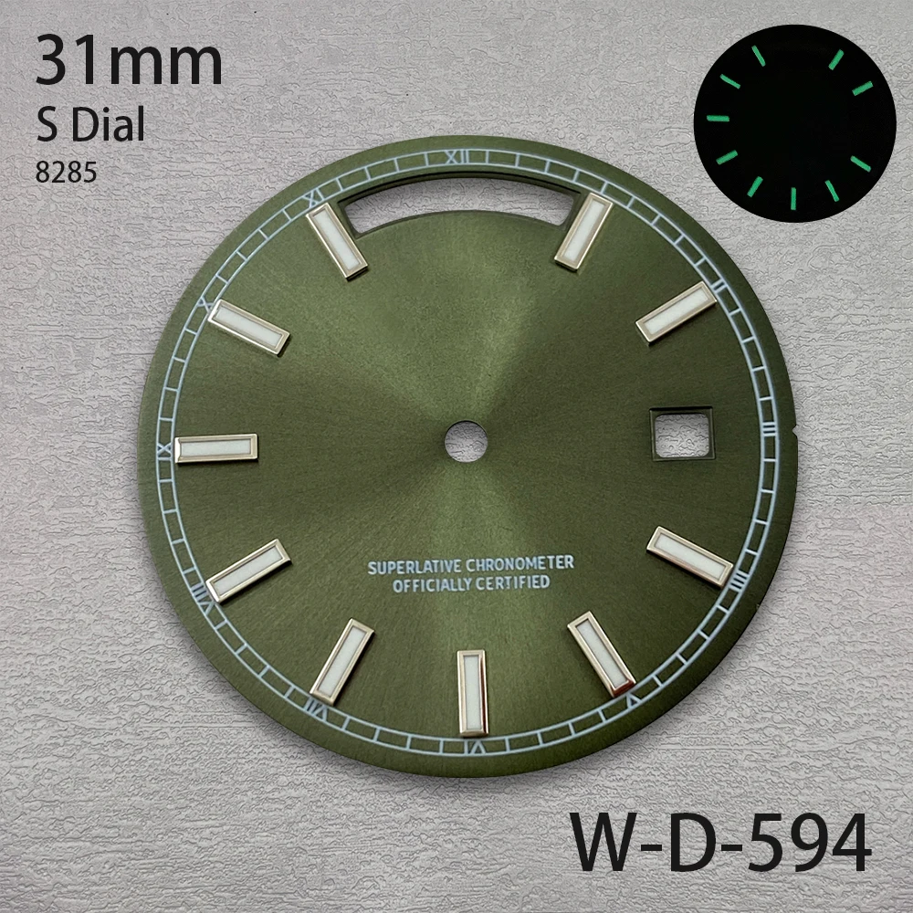 31mm  Day And Date S Dial Fit 8285 Movement Green Luminous Sunray High-Quality Dial Watch Modification Accessories