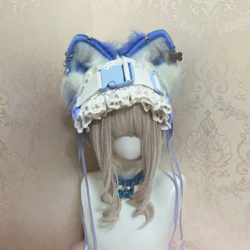 

Womens Embroidery Maid Cosplay Hair Hoop Maid Costume Cute Bows Headwear Vintage Lace Hairband Headwear