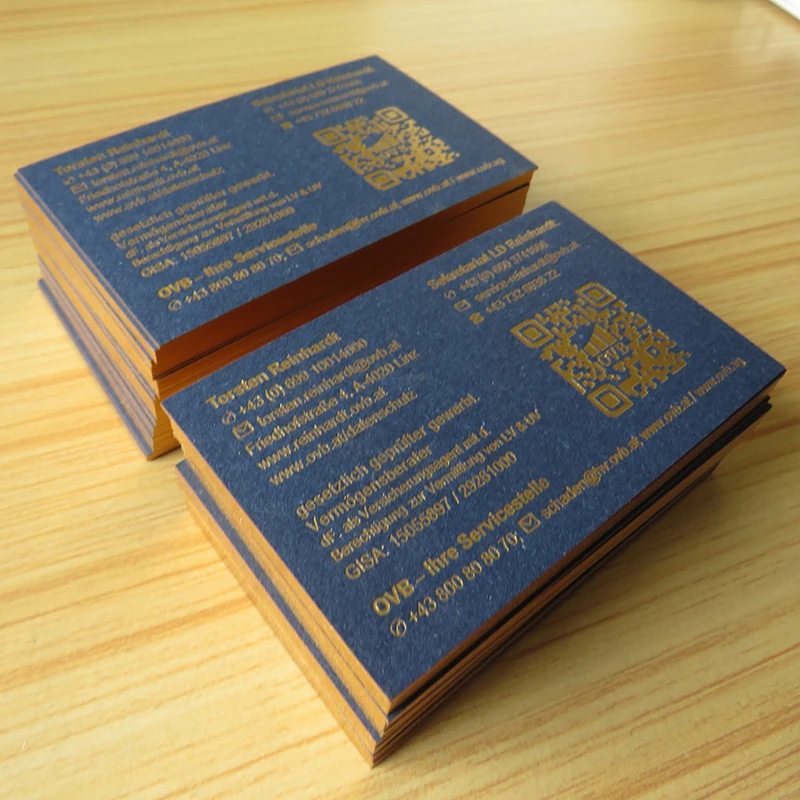 Custom Blue cards Bronzing Gold Edge Business Cards  Gold foil business card, hot stamping logo, 360gsm