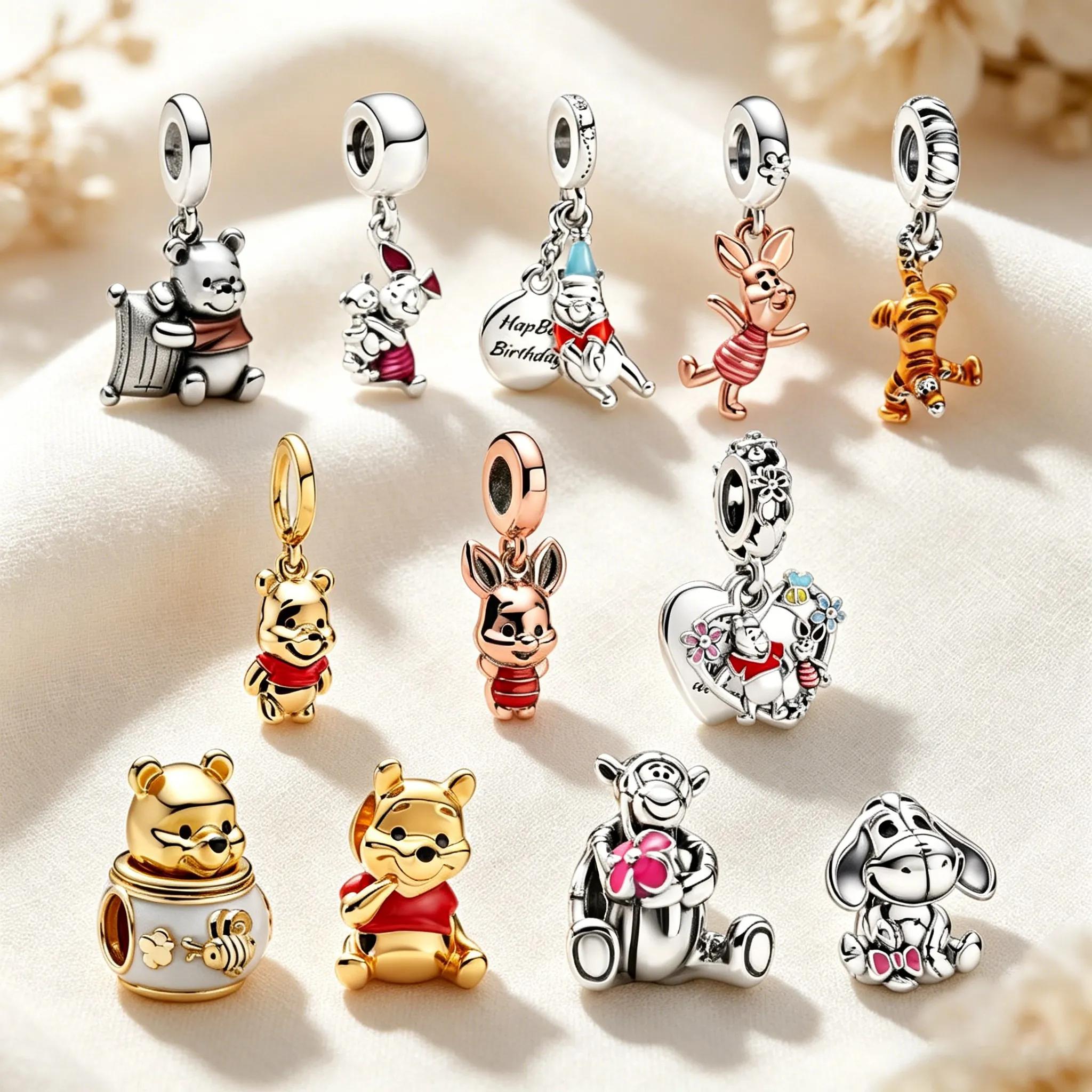 Colgante de Winnie the Pooh, Piglet y Tigger de Disney, Abalorios Originales para Pulseras y Collares, para Joyería DIY, Regalo para Mujer