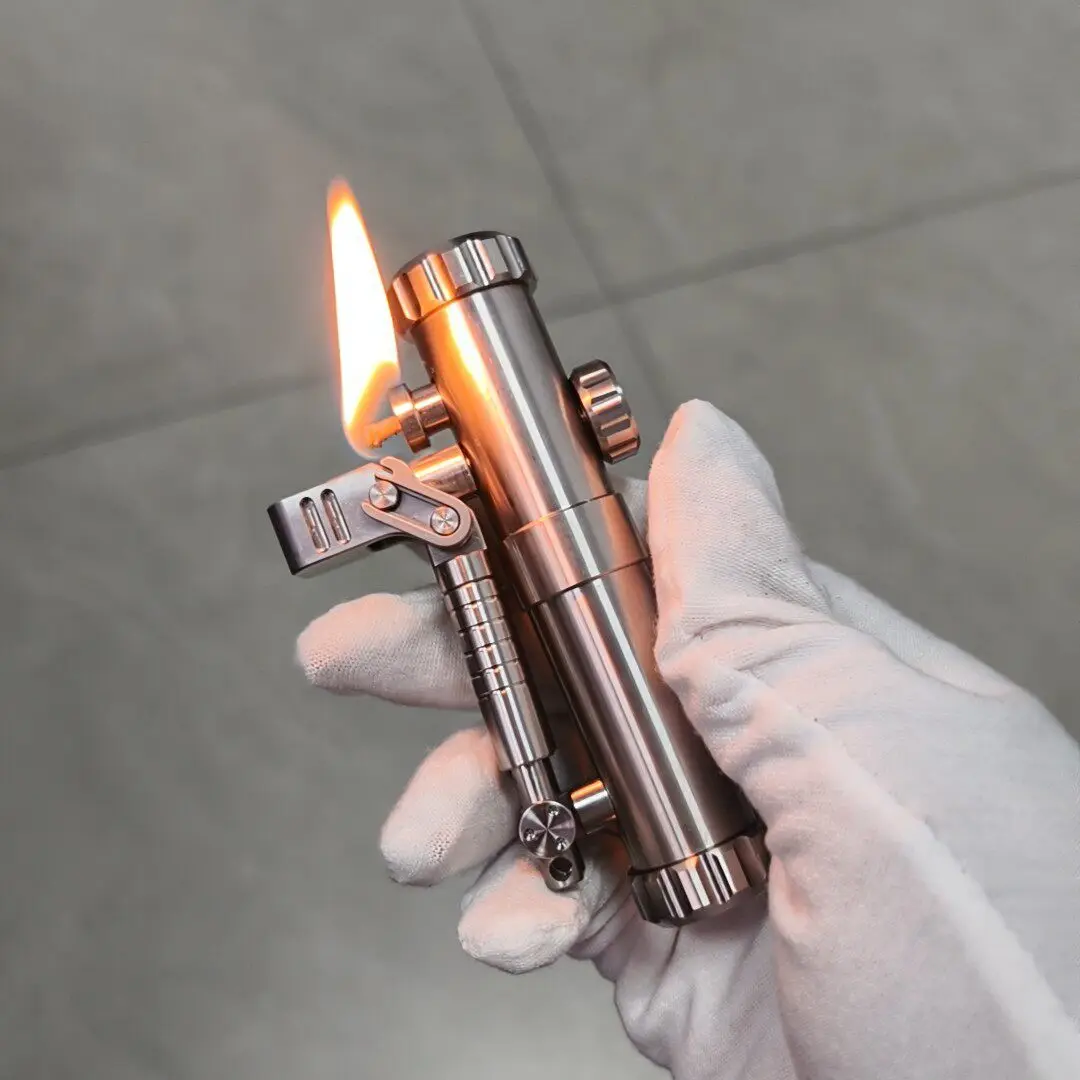 

Винтажная двухсекционная газовая зажигалка из нержавеющей стали, 97 мм/165 г, с плавным поджигом, коллекционная, для мужчин и любителей
