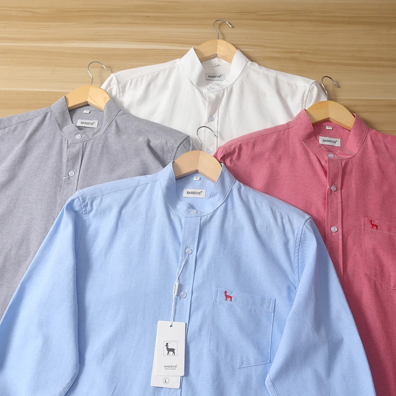 High Densi из чистого хлопка, ткань быка, длинный све, мужской утюг, весенне-осенний воротник-стойка, цвет, универсальный, моющийся