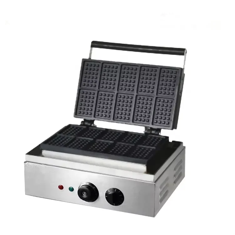 Manufacturer wholesale commercial rectangular waffle bread machine 10pcs non-stick electric Belgian waffle machine snack machine