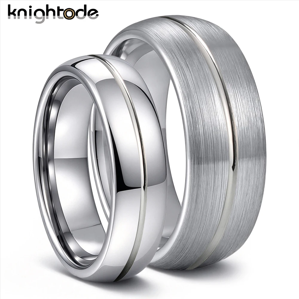 6/8mm Width,Mens Women Tungsten Carbide Wedding Band With Groove Design,   Dome Brushed/Polished Finish Simple Rings Comfort Fit