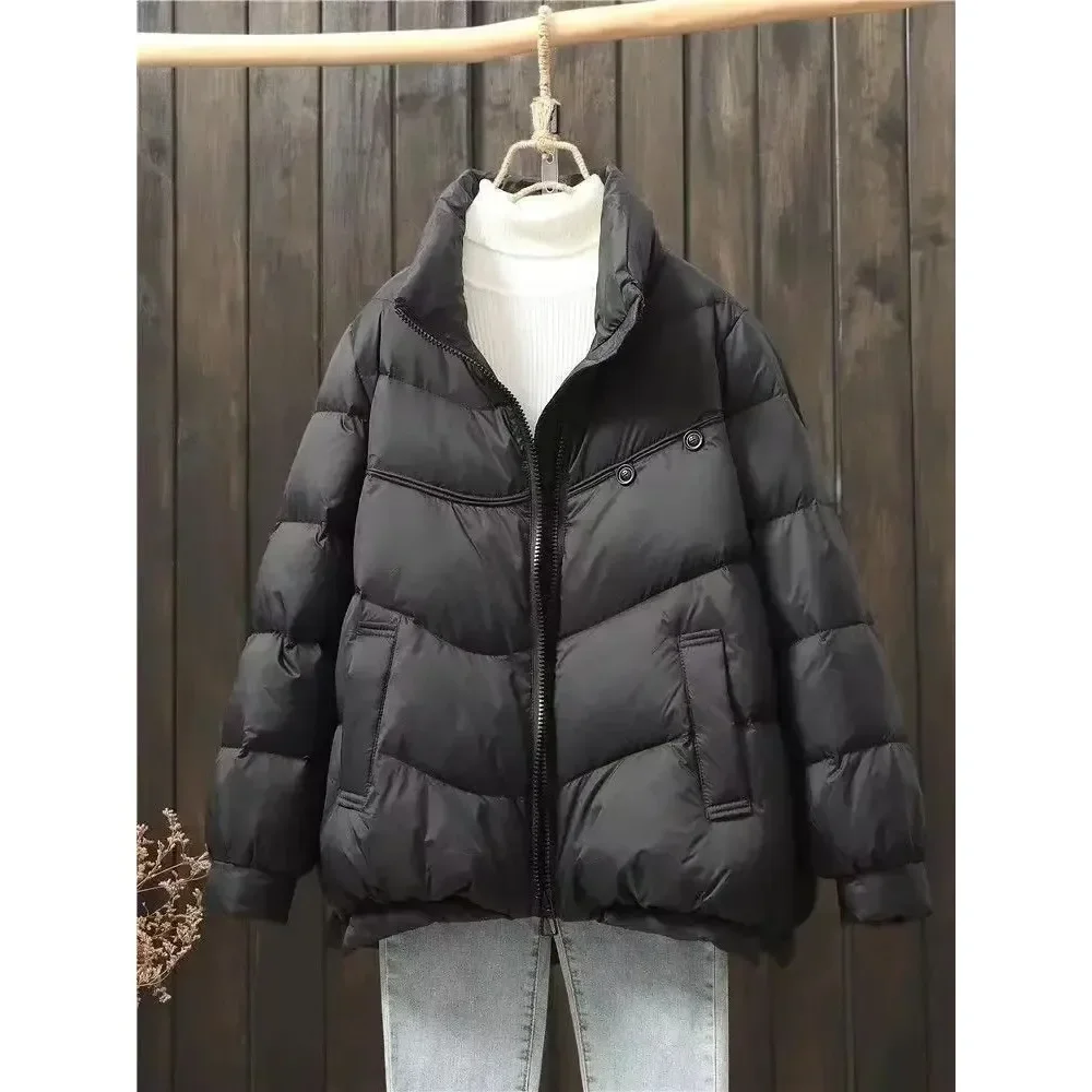 White Duck Down Jacket Women 2024 New Autumn Winter Stand Collar Warm Lightweight Casual Loose Puffer Coat Female Casual Fashion