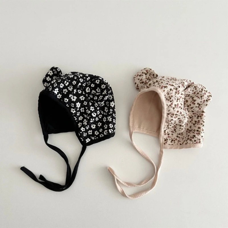 Baby's Early Autumn Hat with Cute Print Warm Ear Protection Lace Up Headband for Infants and Young Children