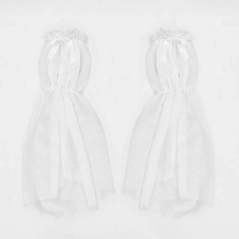 1 pair Chiffon Fabric Fake Sleeves Flare Shape Elastic Band Arm Covers Solid Color Sheer Mesh Detachable Cuffs Dress Match