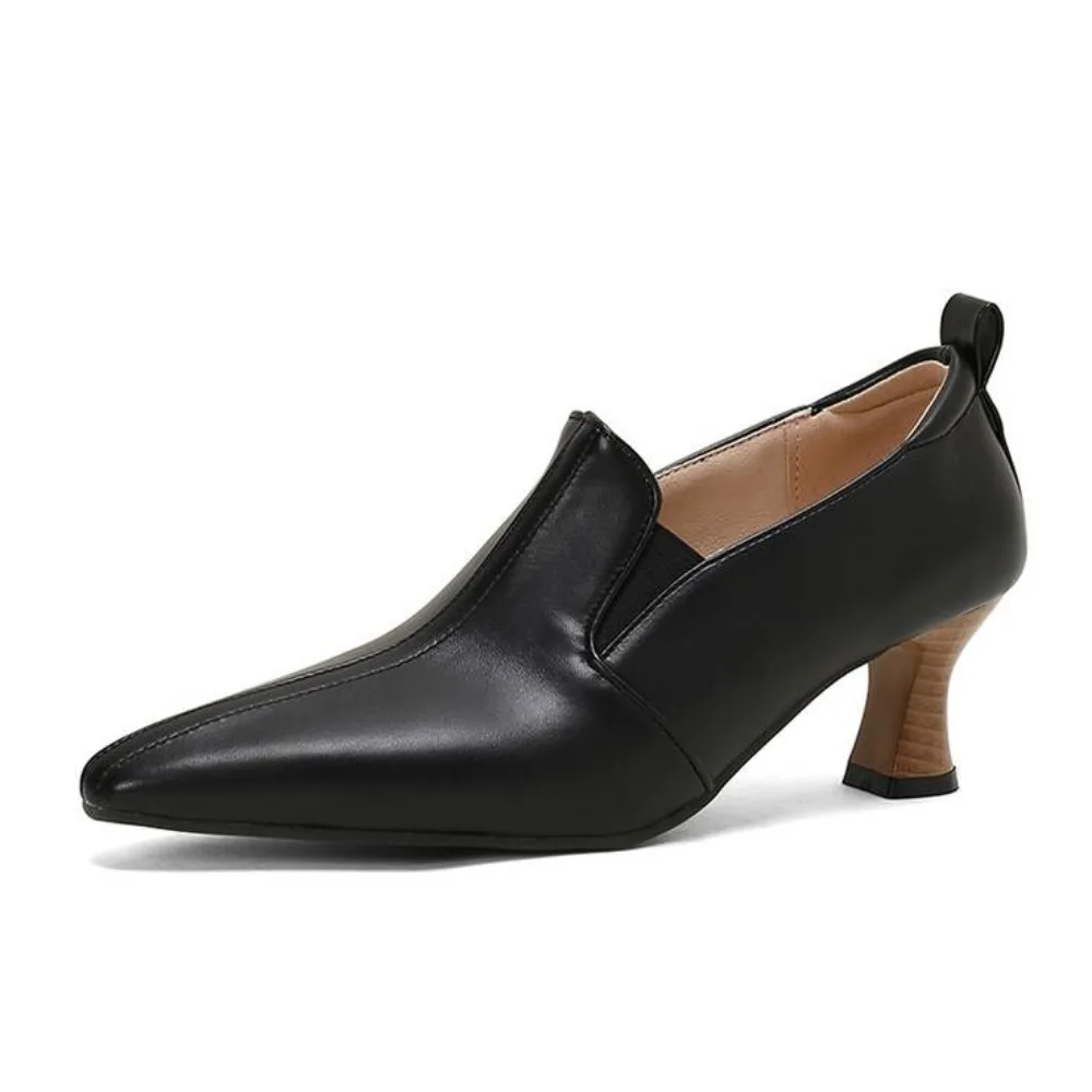 BLXQBYT Women V‑Cut Pointed Toe Slip‑On Kitten Heel Pumps Elegant Office Shoes Big Size 34‑50 2404