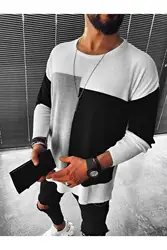 Men's Oversize Tri-Color Sweater Gray Black White Pieced New Fashion Winter Autumn Casual Cotton High Quality Style Crew Neck