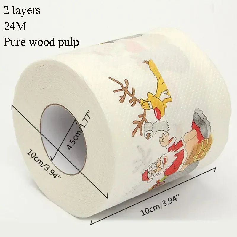 Christmas Toilet Paper Roll Santa Reindeer Decoration Supplies Wood Pulp Printing Holiday Theme Holiday Gift