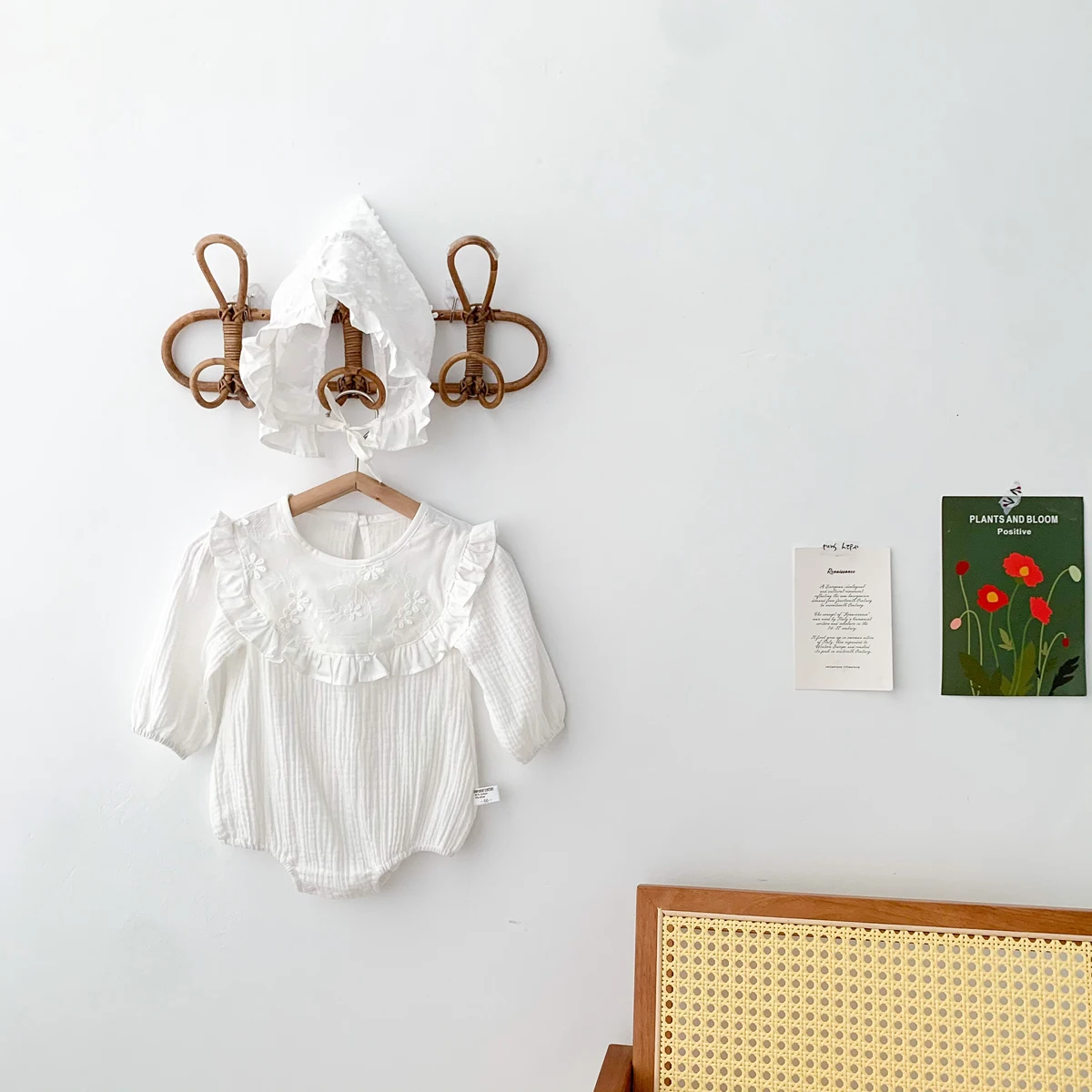 Baby Rompers Long Sleeve Newborn Baby Girl Clothing White Soft Cotton Romper Bodysuit + Hat Spring Autumn Infant Clothes