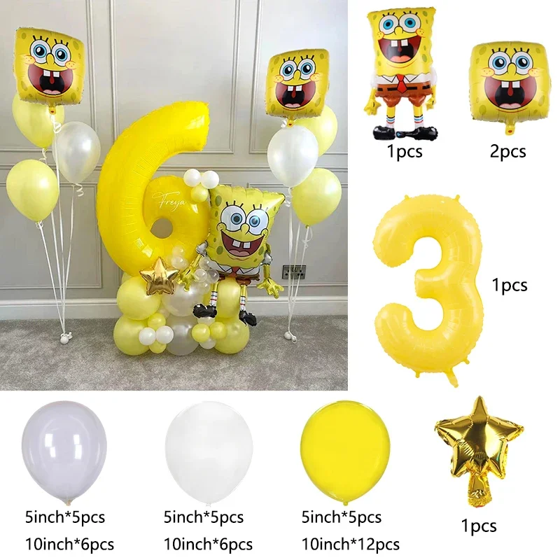 طقم كرتون سبونجبوب سكوير بانتس من اللاتكس ، لوازم حفلات أعياد الميلاد للأطفال ، ديكور حفلات حمام الطفل #3