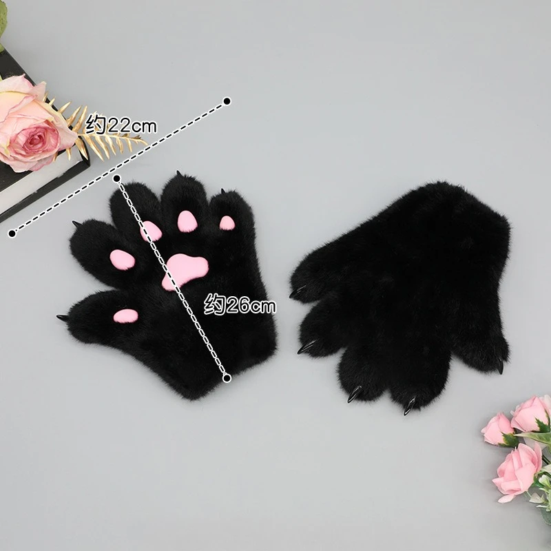 Halloween Cosplay Christmas Cosplay Props Cute Cartoon Animal Paw Plush Finger Gloves Kitten Fox Collection Warm and Practical