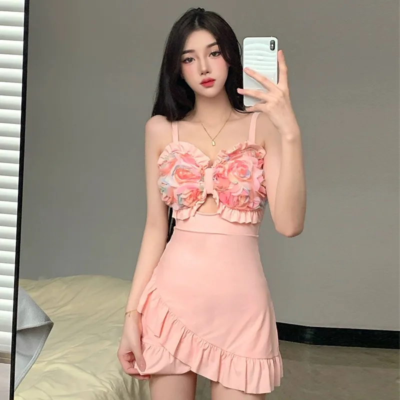 여성용 2026 신상 원피스 스커트 수영복 슬리밍 모던 수영복 빈티지 비치 드레스 온천 휴가용 썸네일 5