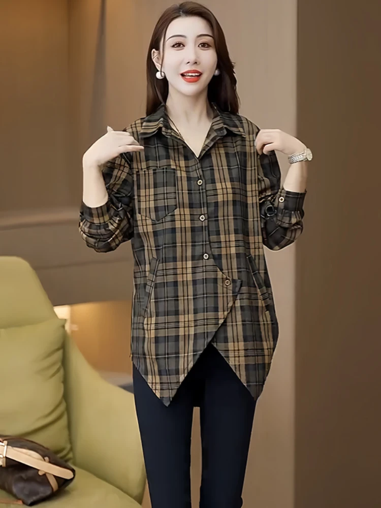 Autumn New Fashion All-Match Shirt Women's Western Style Irregular Slimming Long-Sleeved Casual Elegant Top