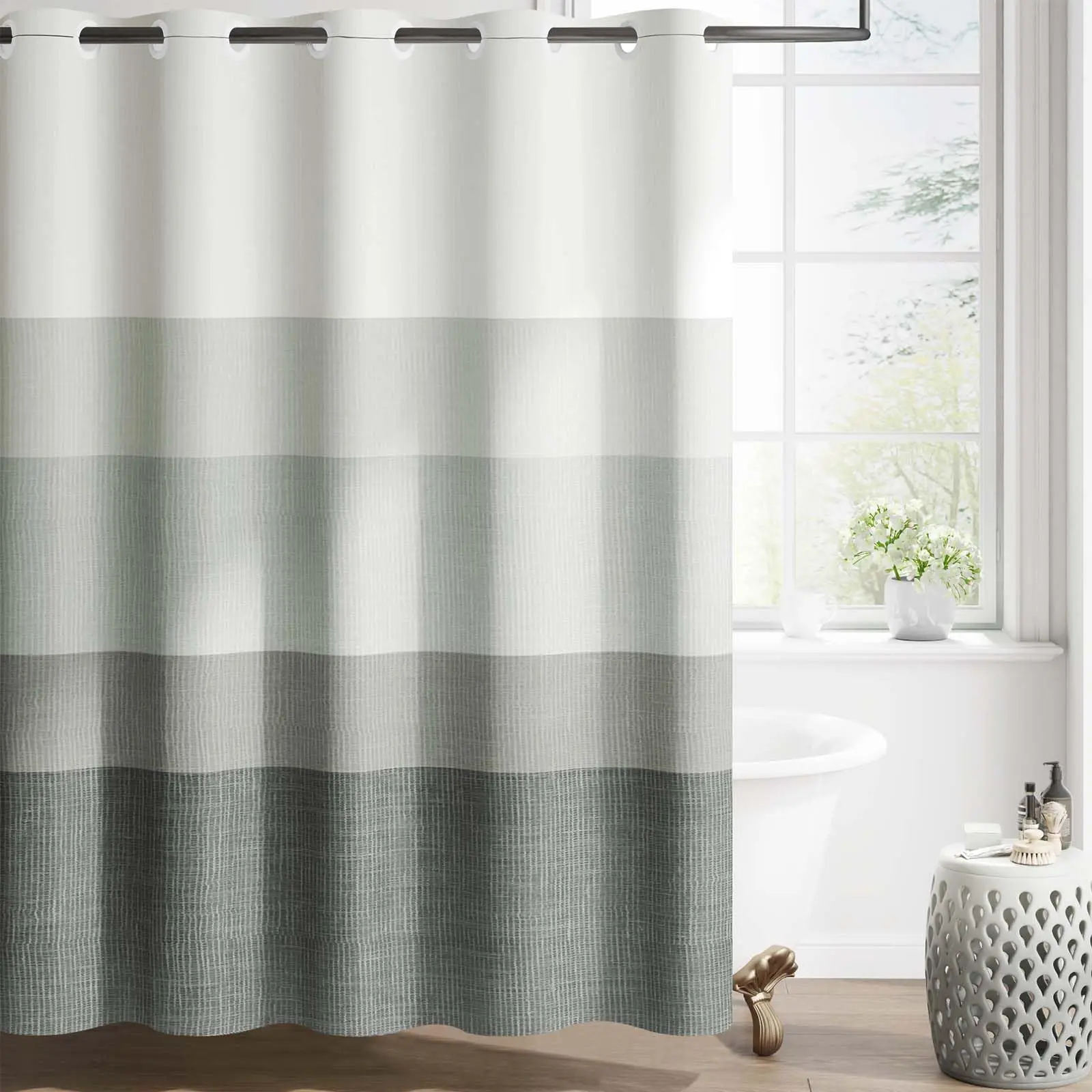 VIKAMA Nordic Gradient Stripe Shower Curtain Waterproof And Mould Resistant Home Bathroom Partition Curtain Home Decor