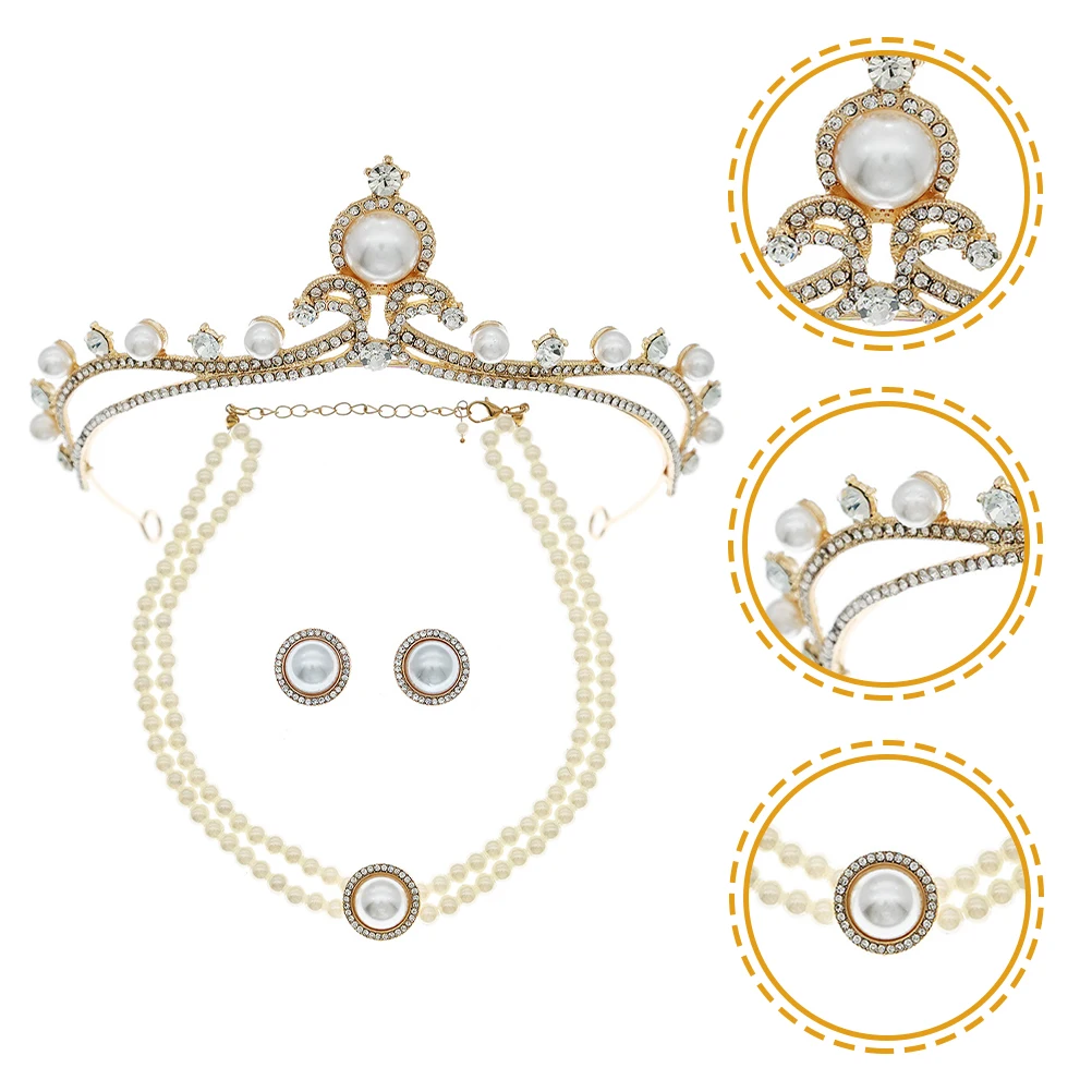 

Pearl Necklace Set Faux Stud Jewelry Earrings Women Wedding Bridal Tiara Necklace Sets Accessories Party Dresses Hair Styling