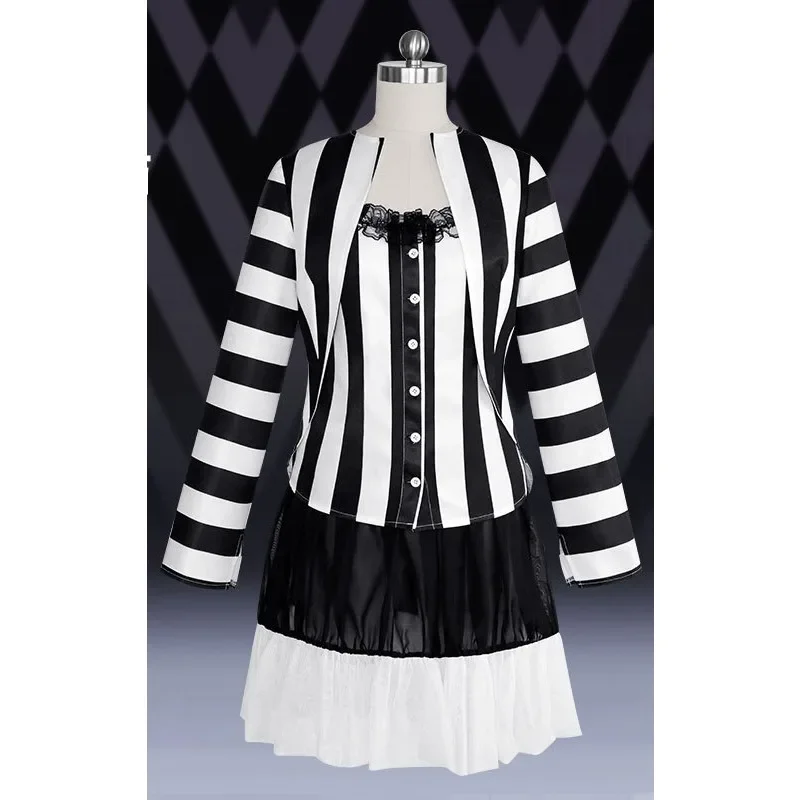 

Cartoon Characters Costume Halloween Cosplay Red Wedding Dress Black and White Striped Suit Red Suit Striped Skirt Suit