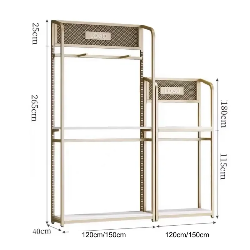 Custom Logo Boutique Gold Clothing Display Racks Men's Suit Garment Stand for Retail Store Free Design Women Clothes Shop